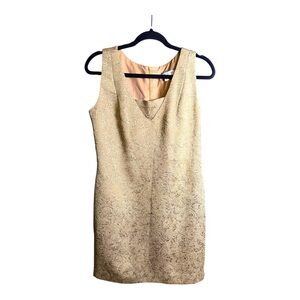 Trio New York Gold Metallic Brocade Cocktail Sheath Mini Dress Size 6 Party Glam